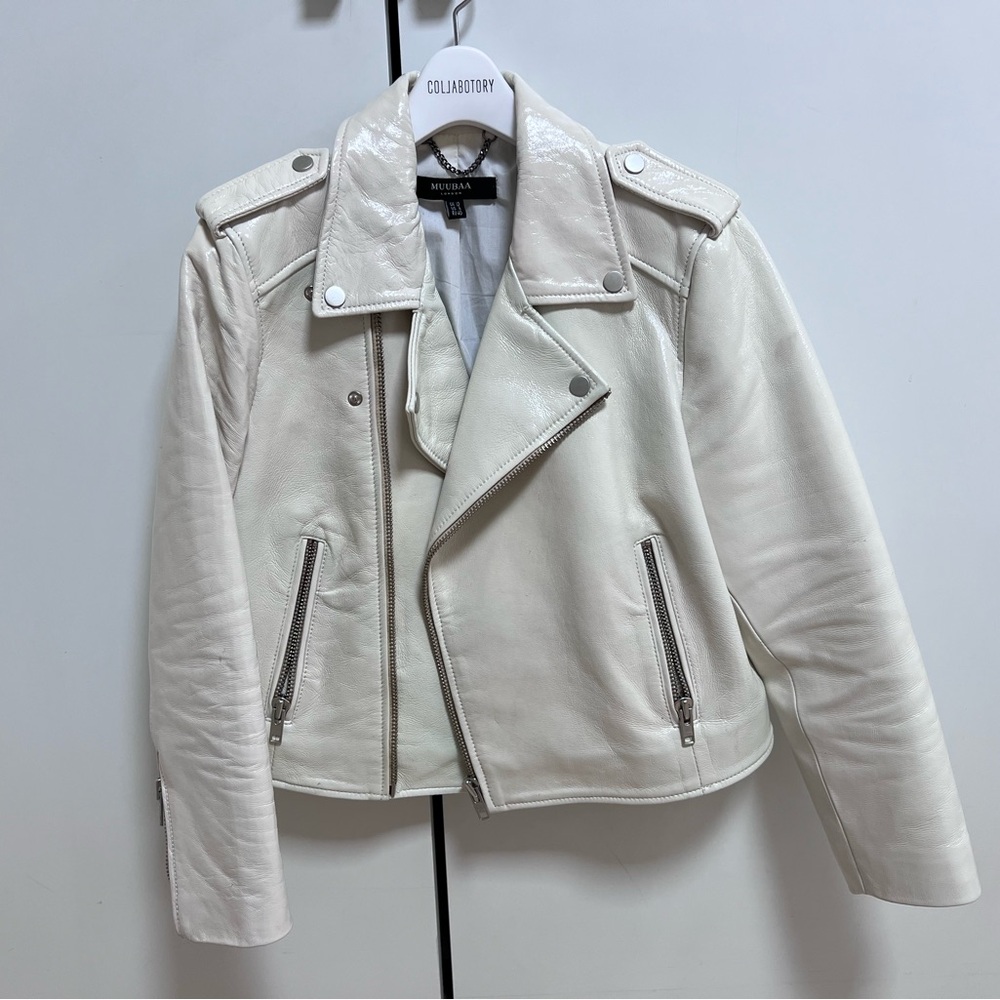 Muubaa Cream Textured Leather Jacket